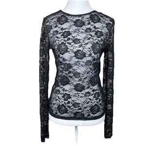 Womens Y2K Sheer Floral Mesh Top Medium 90s Dark Romantic Goth Fairygoth Baddie